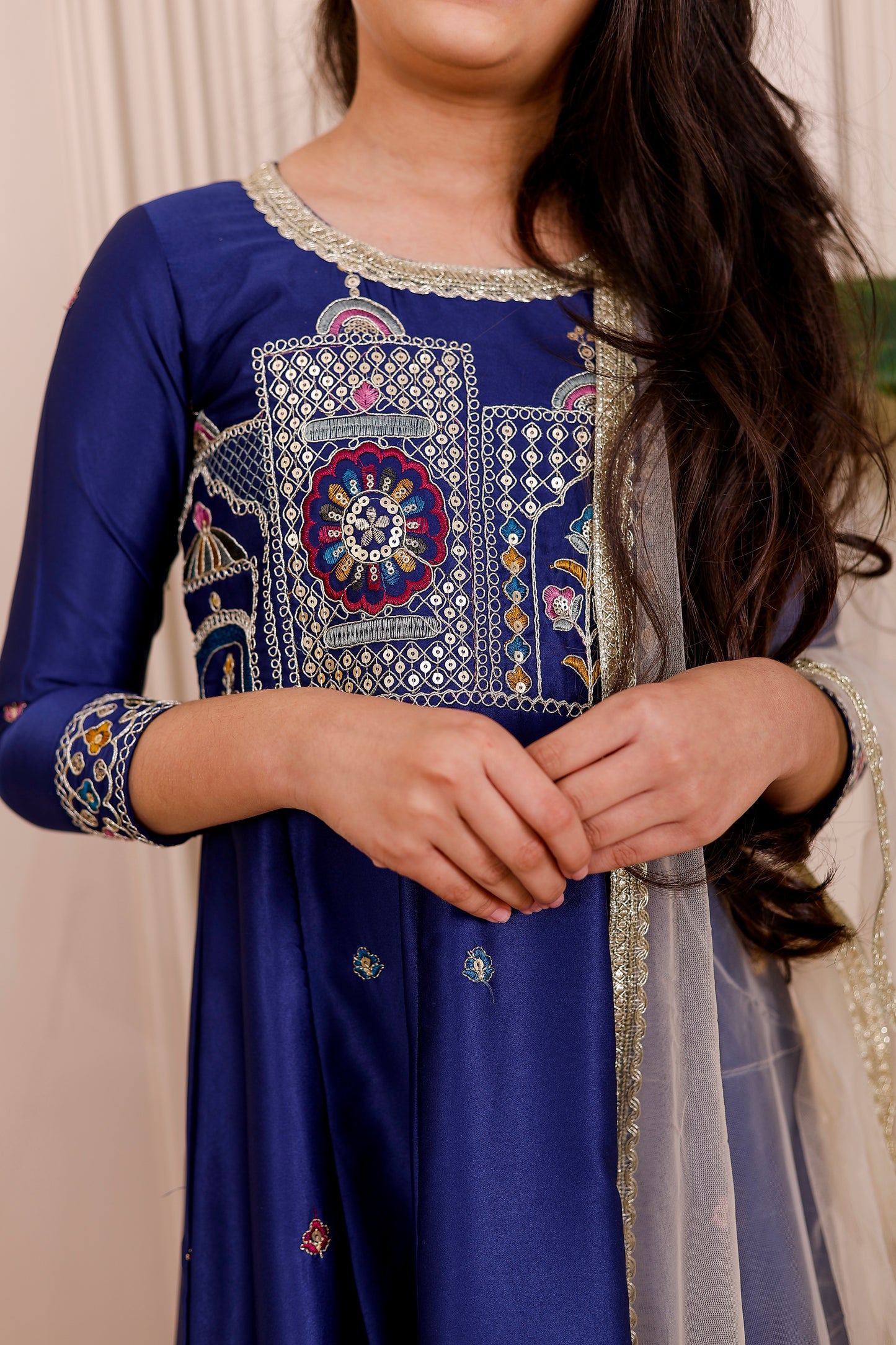 Shaahi Blue Embroidered Girl dress Outfits✨