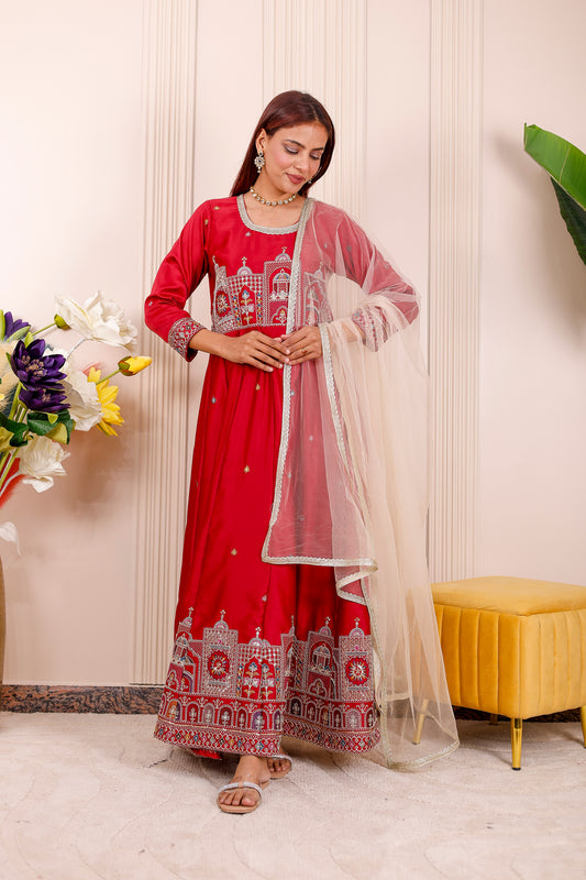 Shaahi Red Embroidered  Women dress Outfits✨