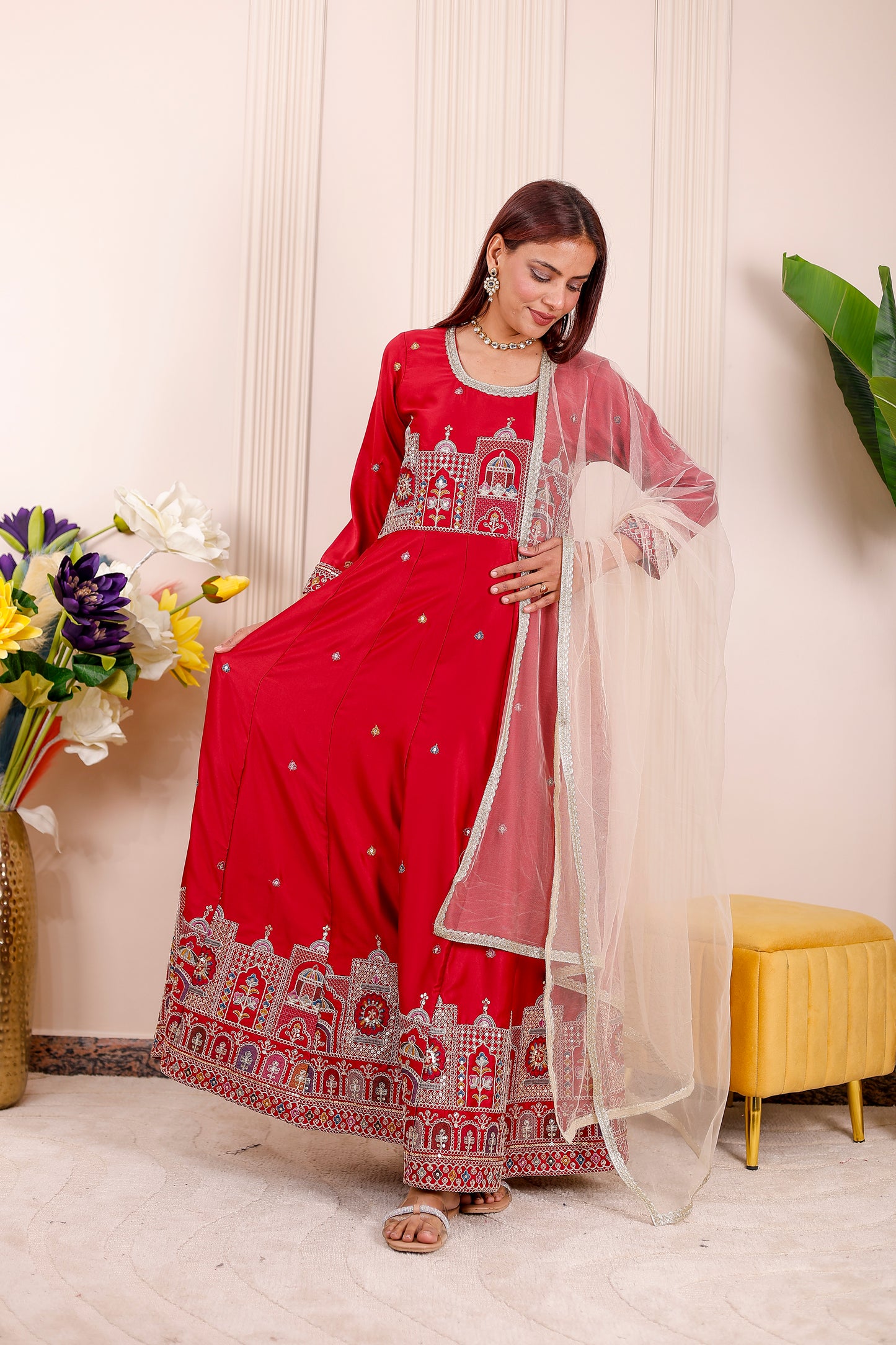 Shaahi Red Embroidered  Women dress Outfits✨