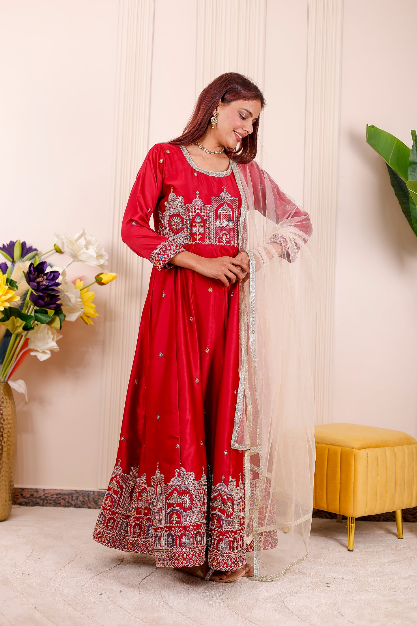 Shaahi Red Embroidered  Women dress Outfits✨