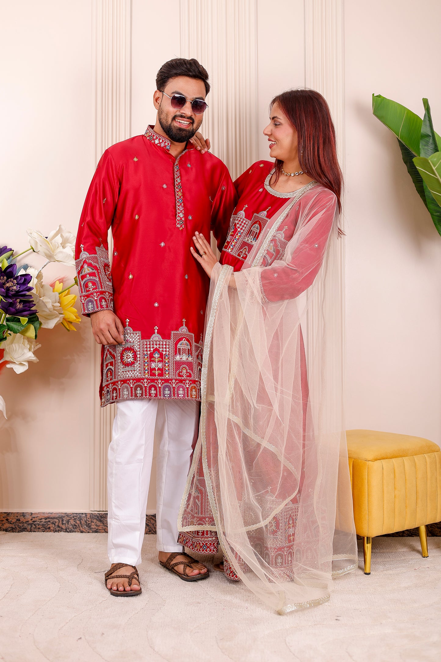 Red Heritage Embroidered Family Matching outfit  ✨👨‍👩‍👧‍👦
