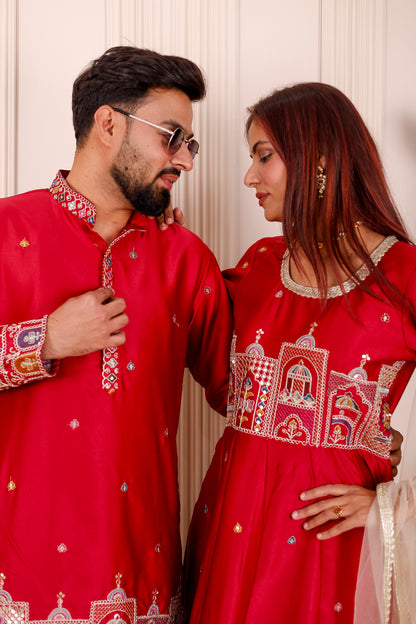 Red Heritage Embroidered Family Matching outfit  ✨👨‍👩‍👧‍👦