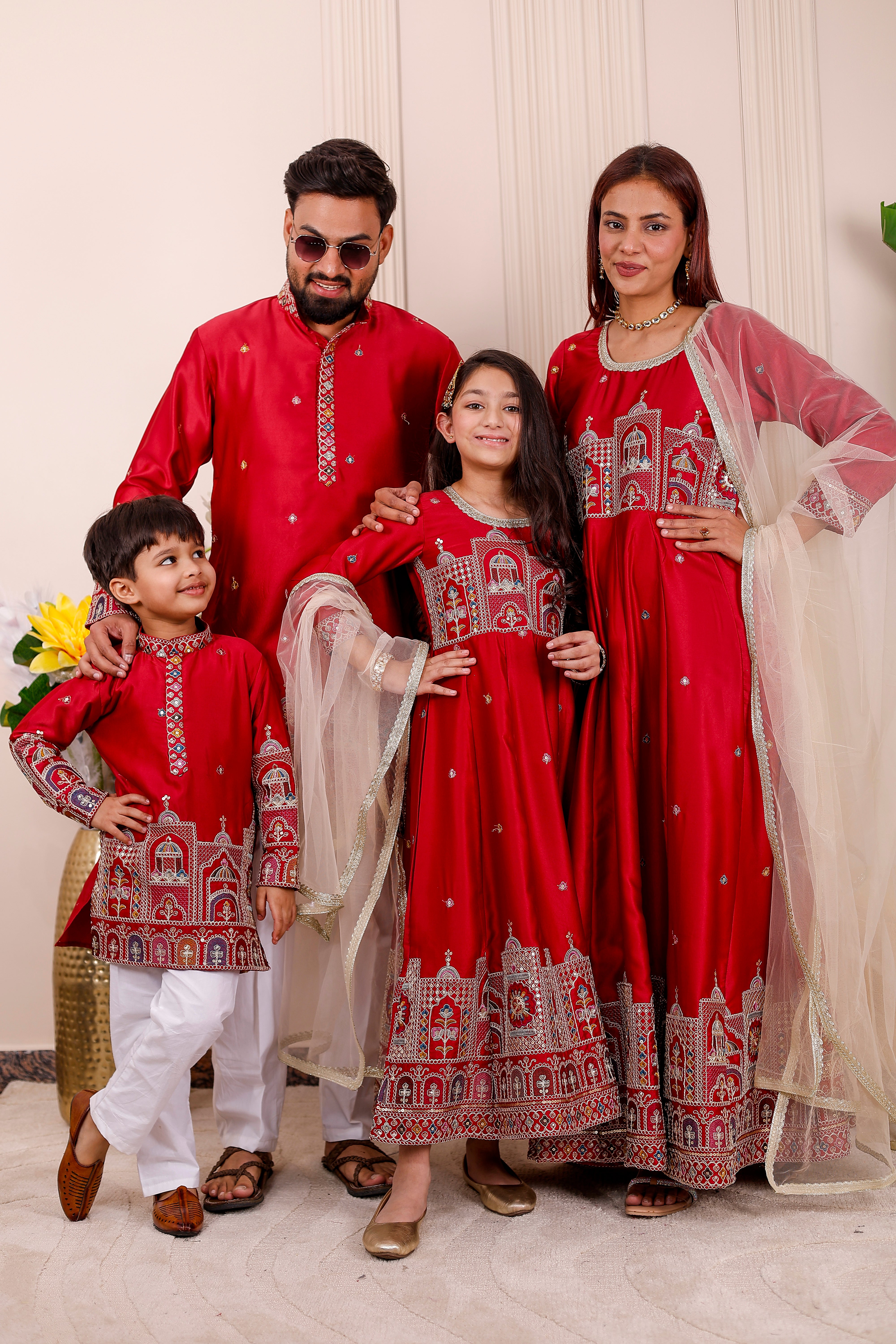Buy Red Heritage Embroidered Family Matching Outfit – Weddings ...