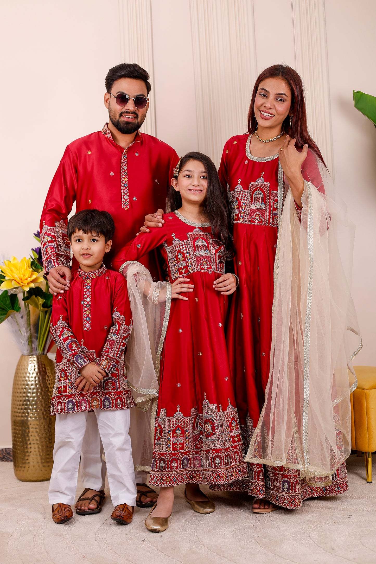 Red Heritage Embroidered Family Matching outfit  ✨👨‍👩‍👧‍👦