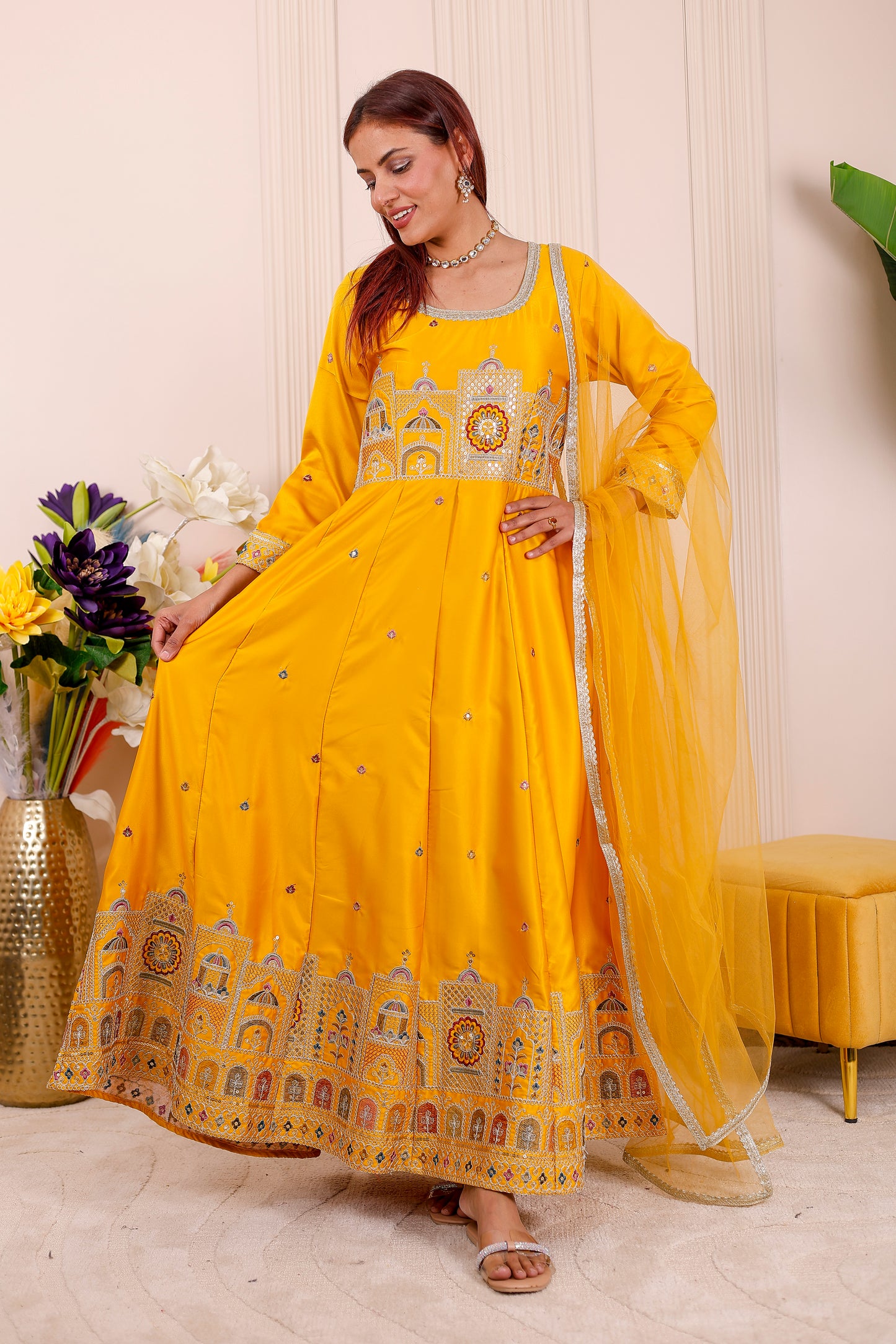 Shaahi Yellow Embroidered  Women dress Outfits✨