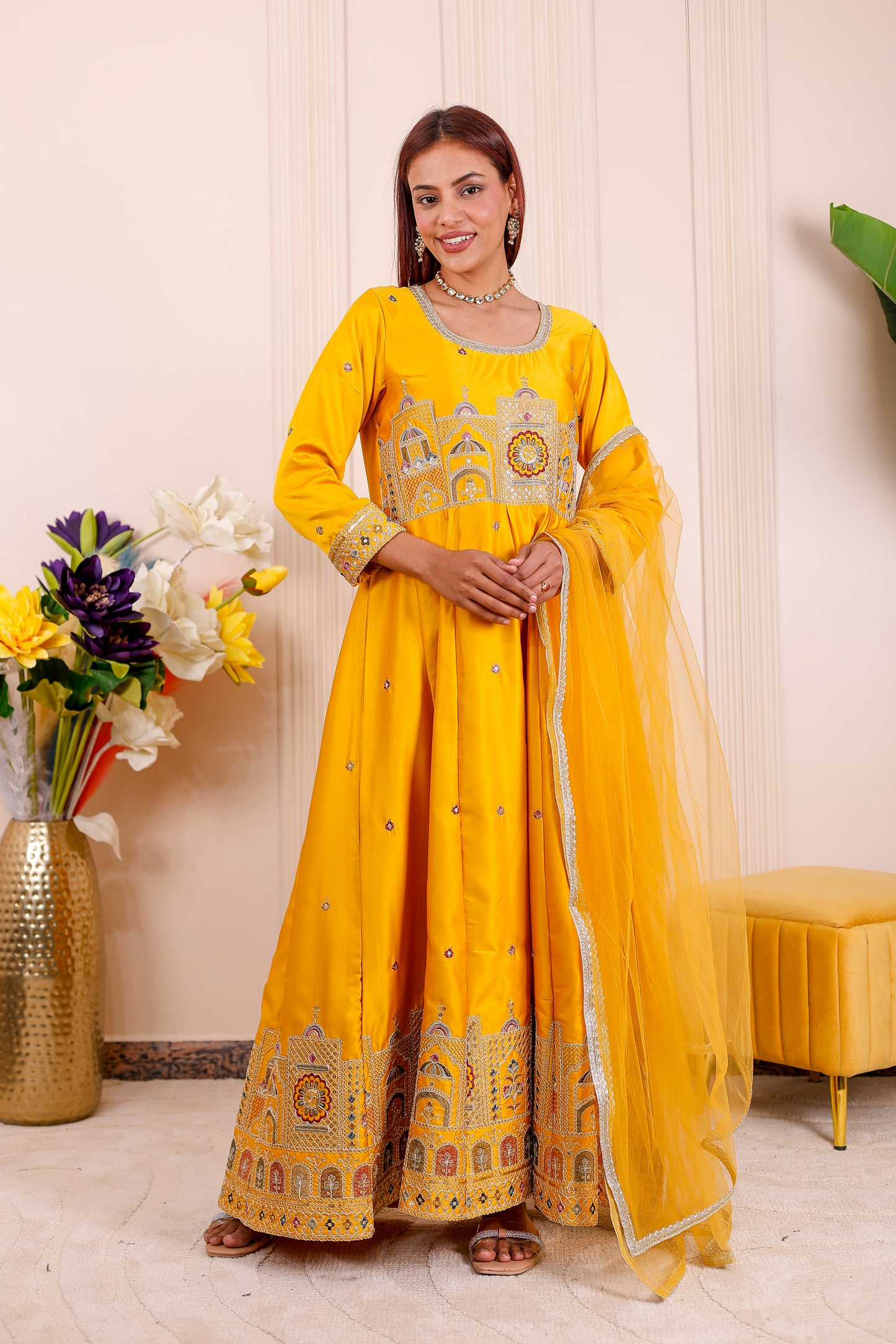 Shaahi Yellow Embroidered  Women dress Outfits✨
