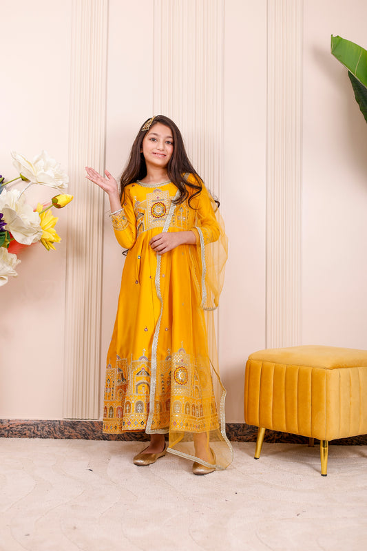 Shaahi Yellow Embroidered Girl dress Outfits✨