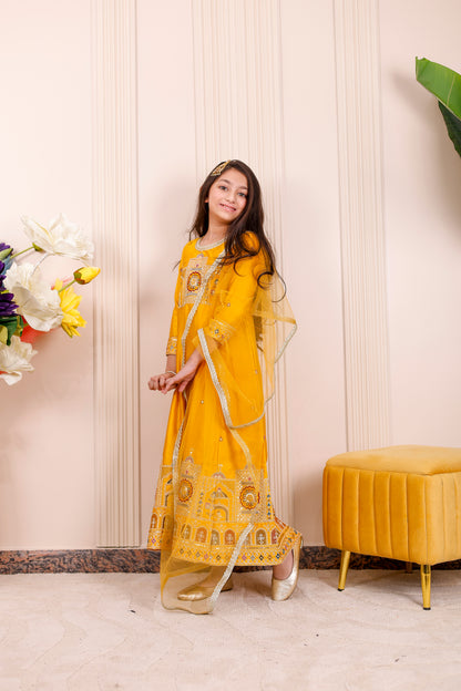 Shaahi Yellow Embroidered Girl dress Outfits✨