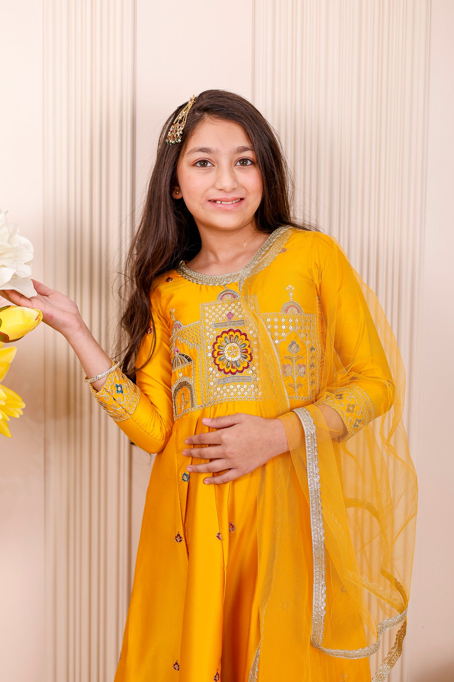 Shaahi Yellow Embroidered Girl dress Outfits✨