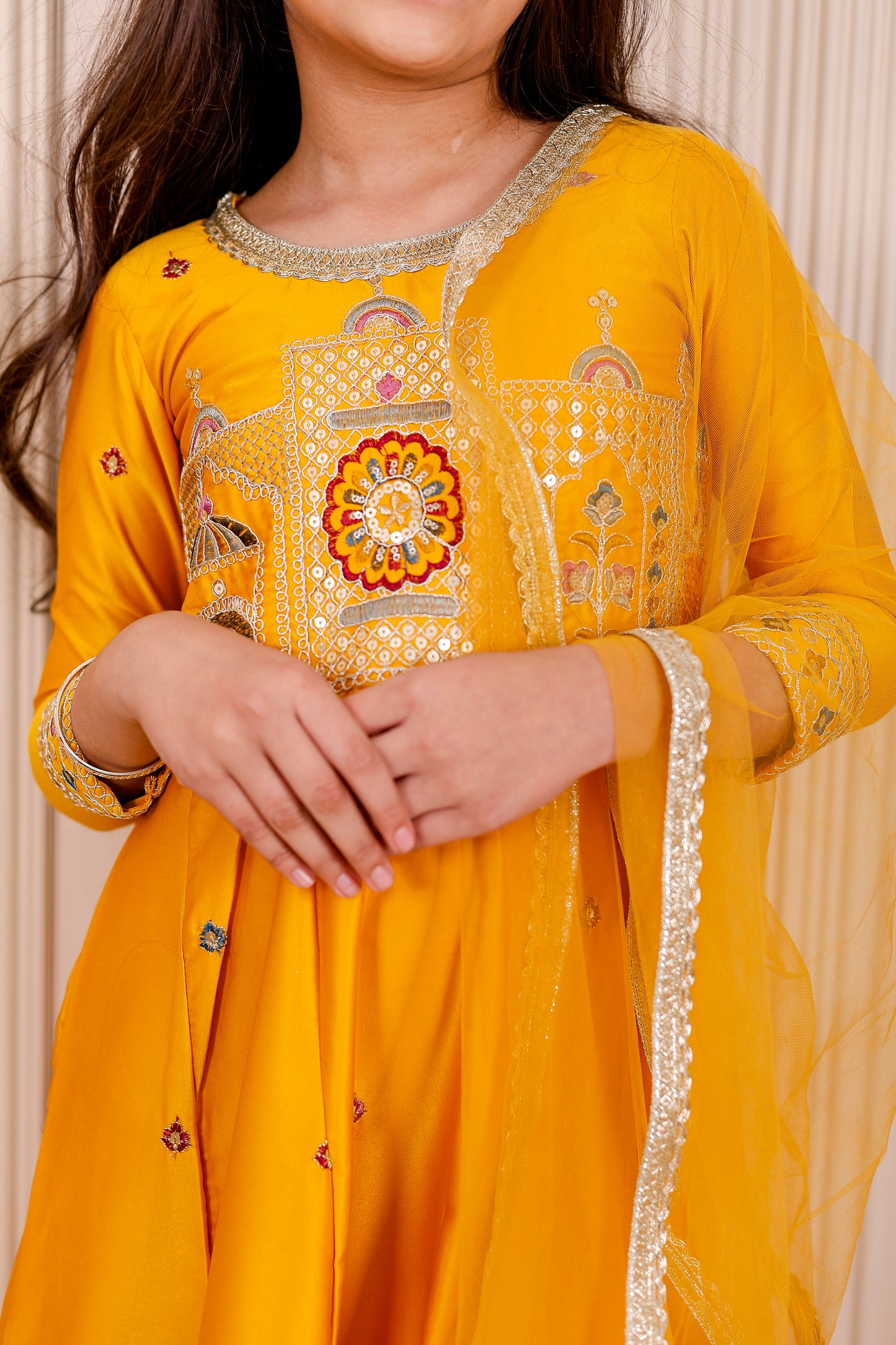 Shaahi Yellow Embroidered Girl dress Outfits✨