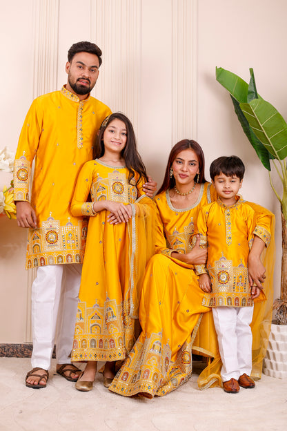 Yellow Heritage Embroidered Family Matching Outfit✨👨‍👩‍👧‍👦