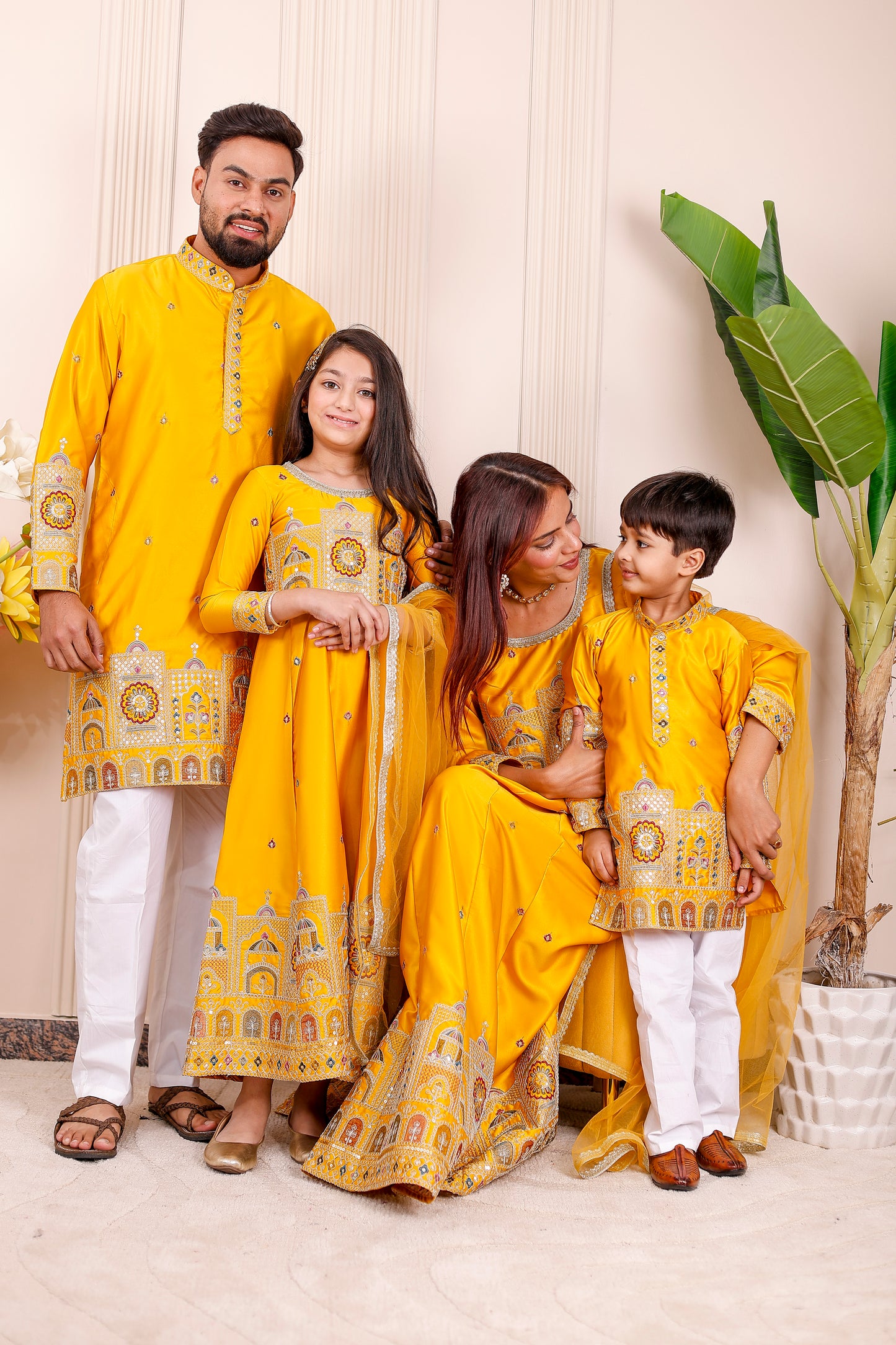 Yellow Heritage Embroidered Family Matching Outfit✨👨‍👩‍👧‍👦