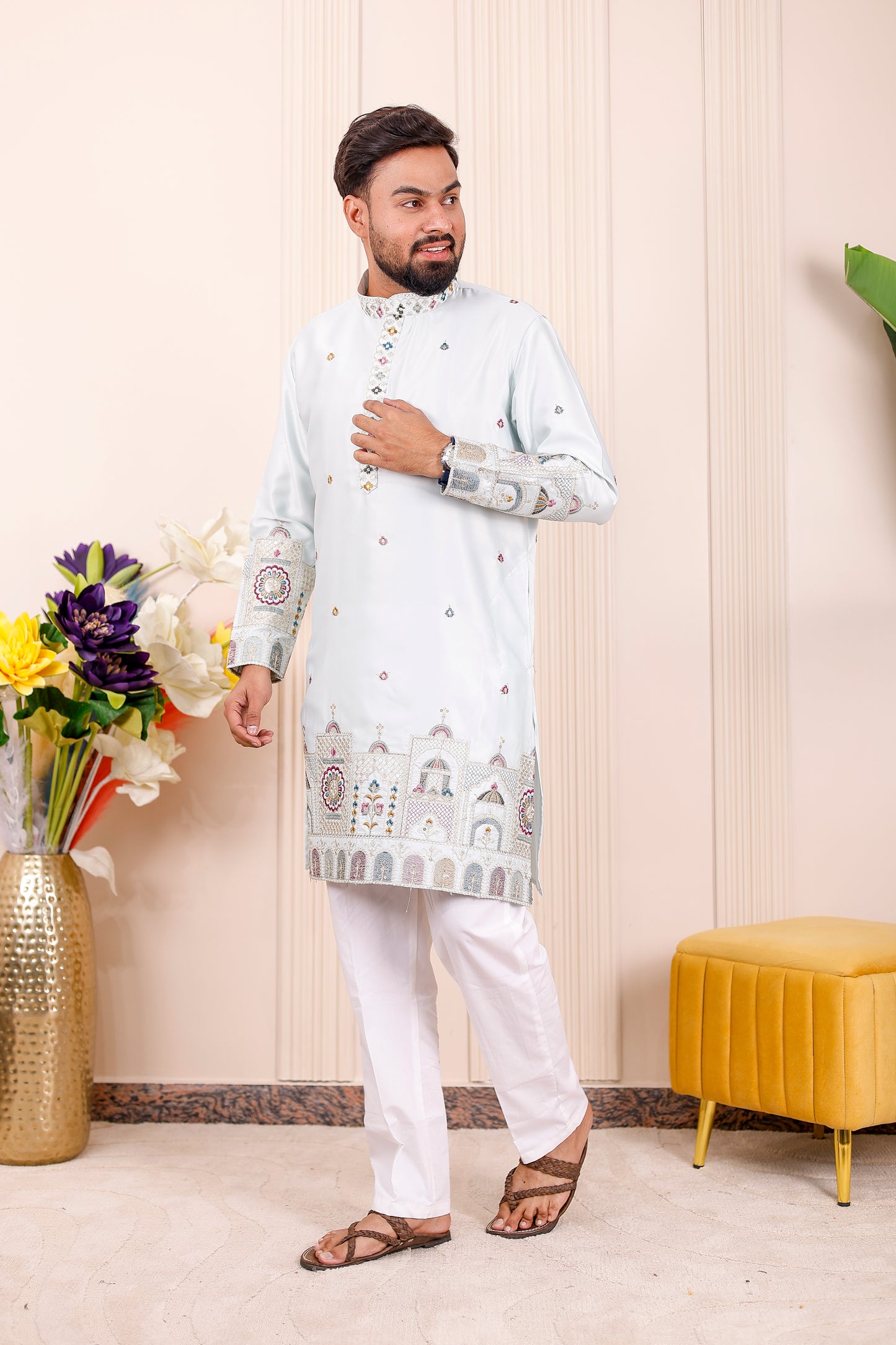 Ice Blue Heritage Embroidered Family Matching Outfit ❄️✨👨‍👩‍👧‍👦
