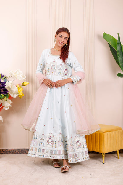 Ice Blue Elegance Embroidered Women dress Outfits🤍🌸 ❄️
