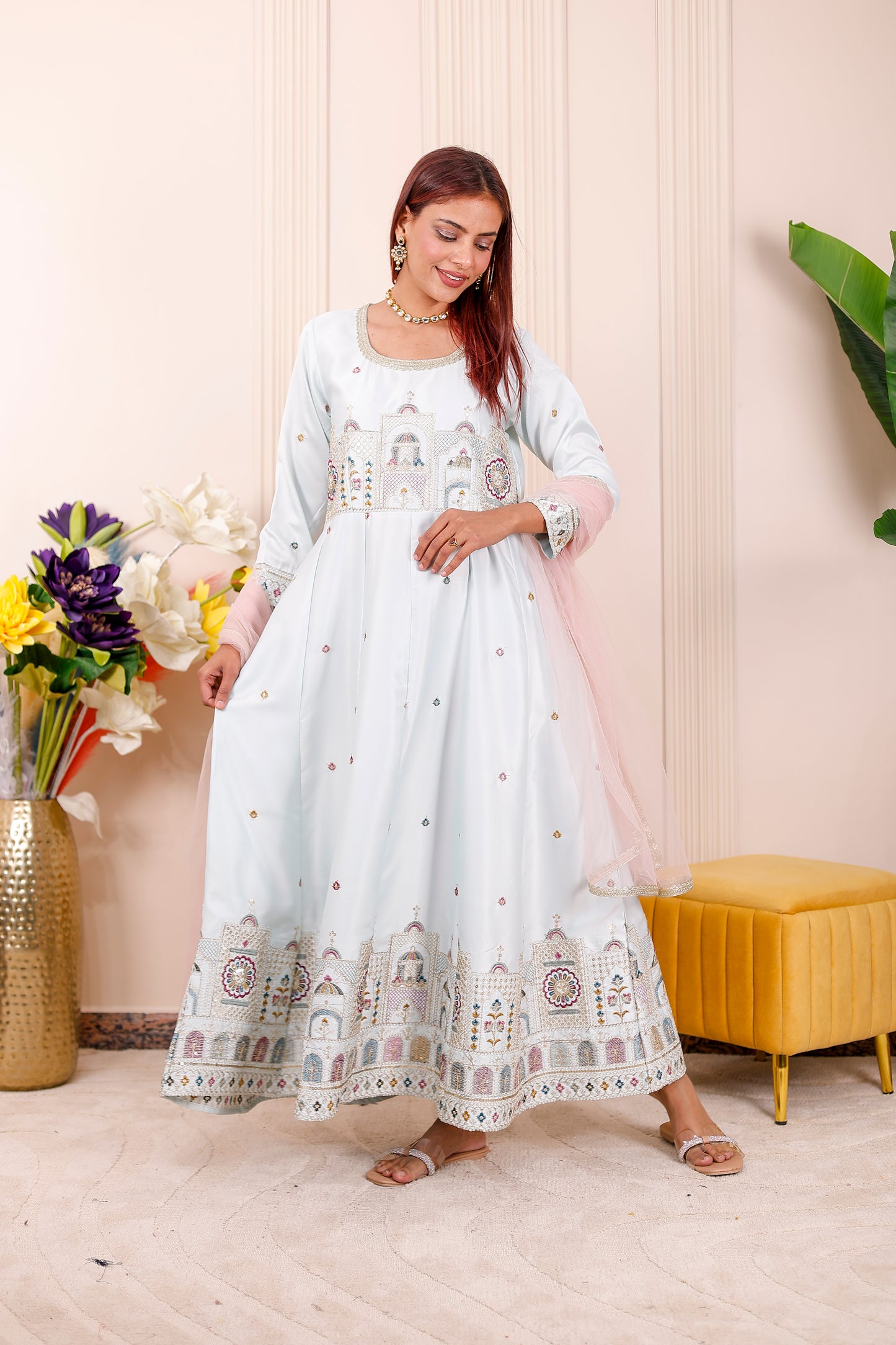 Ice Blue Elegance Embroidered Women dress Outfits🤍🌸 ❄️