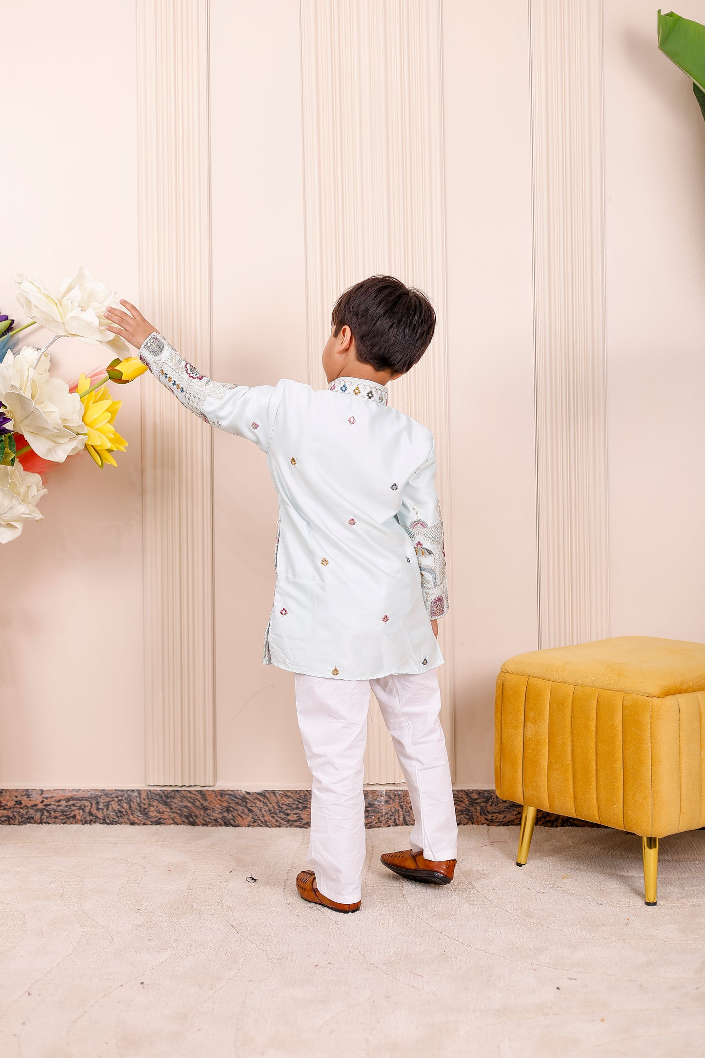 Father-Son Ice Blue Heritage Embroidered Kurta Pajama Combo Set