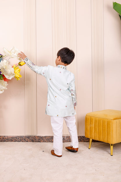 Father-Son Ice Blue Heritage Embroidered Kurta Pajama Combo Set