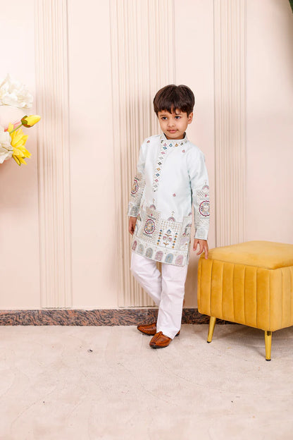 Ice Blue Elegance Embroidered Brother & Sister Outfit 🤍🌸 ❄️✨👨‍👩‍👧‍👦