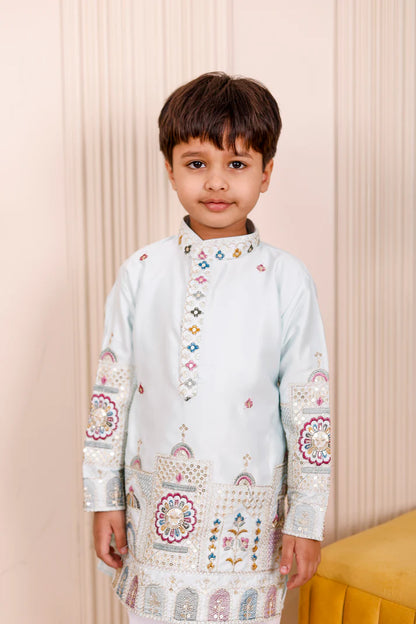 Ice Blue Elegance Embroidered Brother & Sister Outfit 🤍🌸 ❄️✨👨‍👩‍👧‍👦