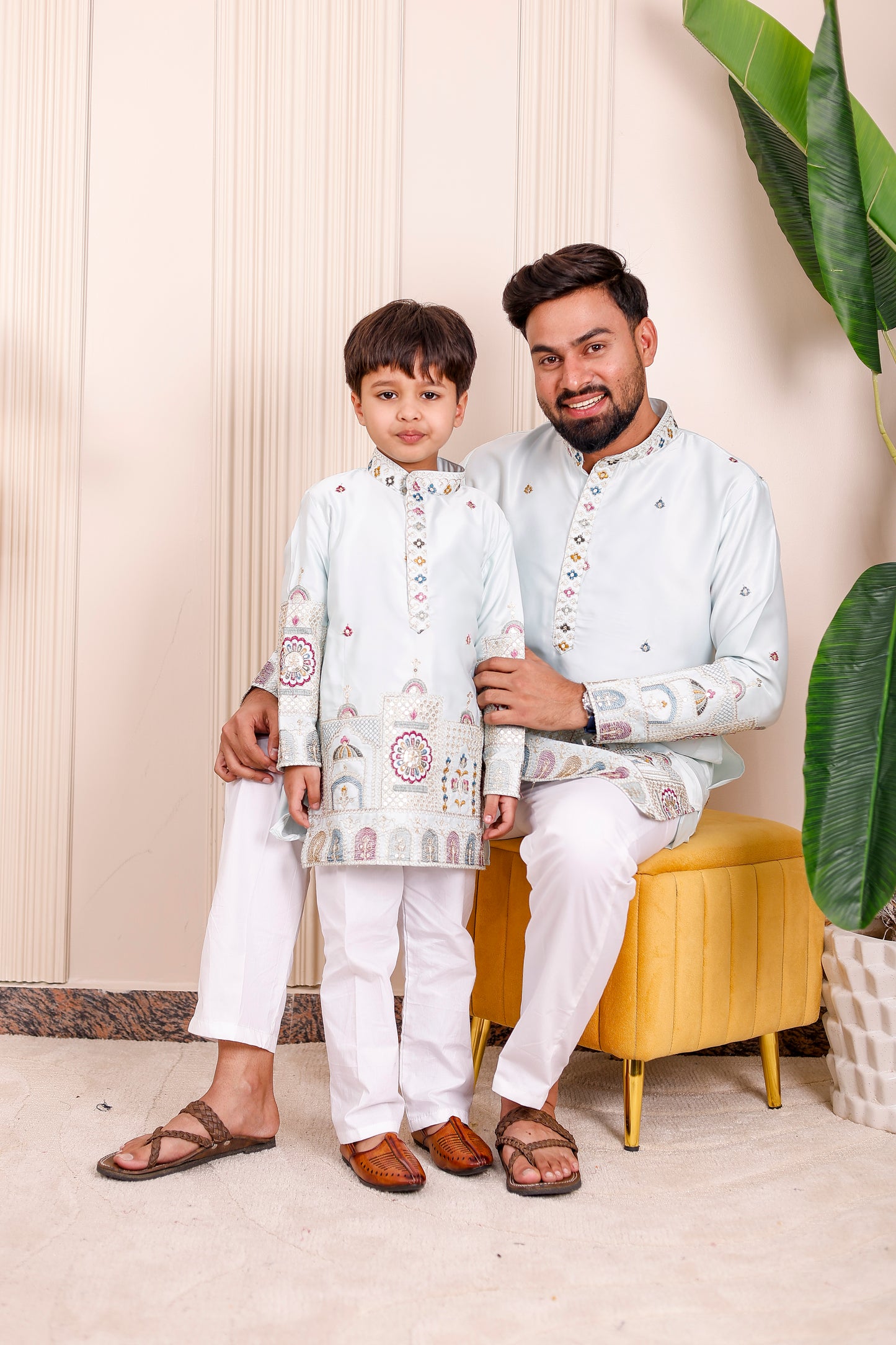 Ice Blue Heritage Embroidered Family Matching Outfit ❄️✨👨‍👩‍👧‍👦