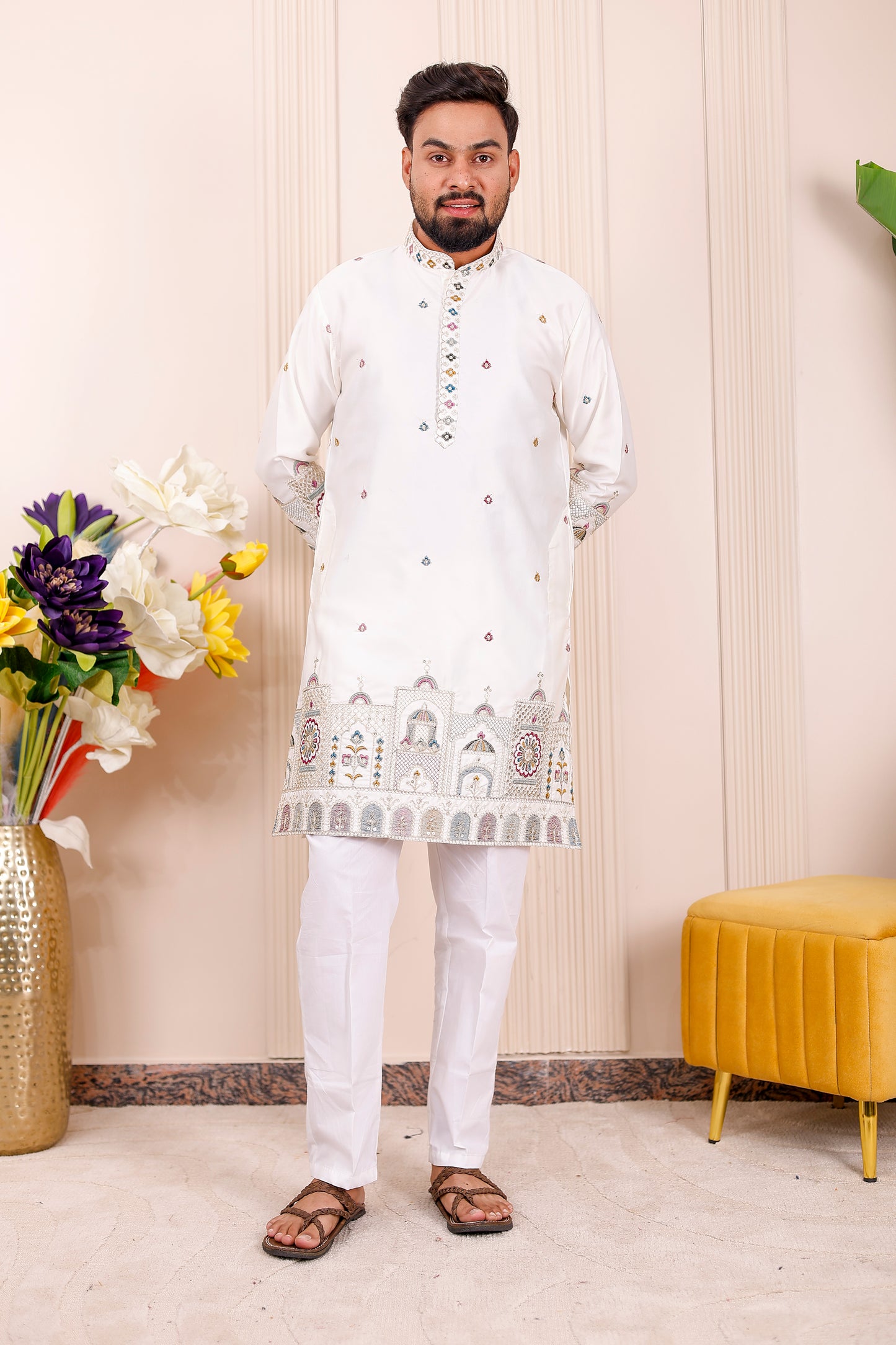 White Heritage Embroidered Family Matching Outfit🦚✨👨‍👩‍👧‍👦