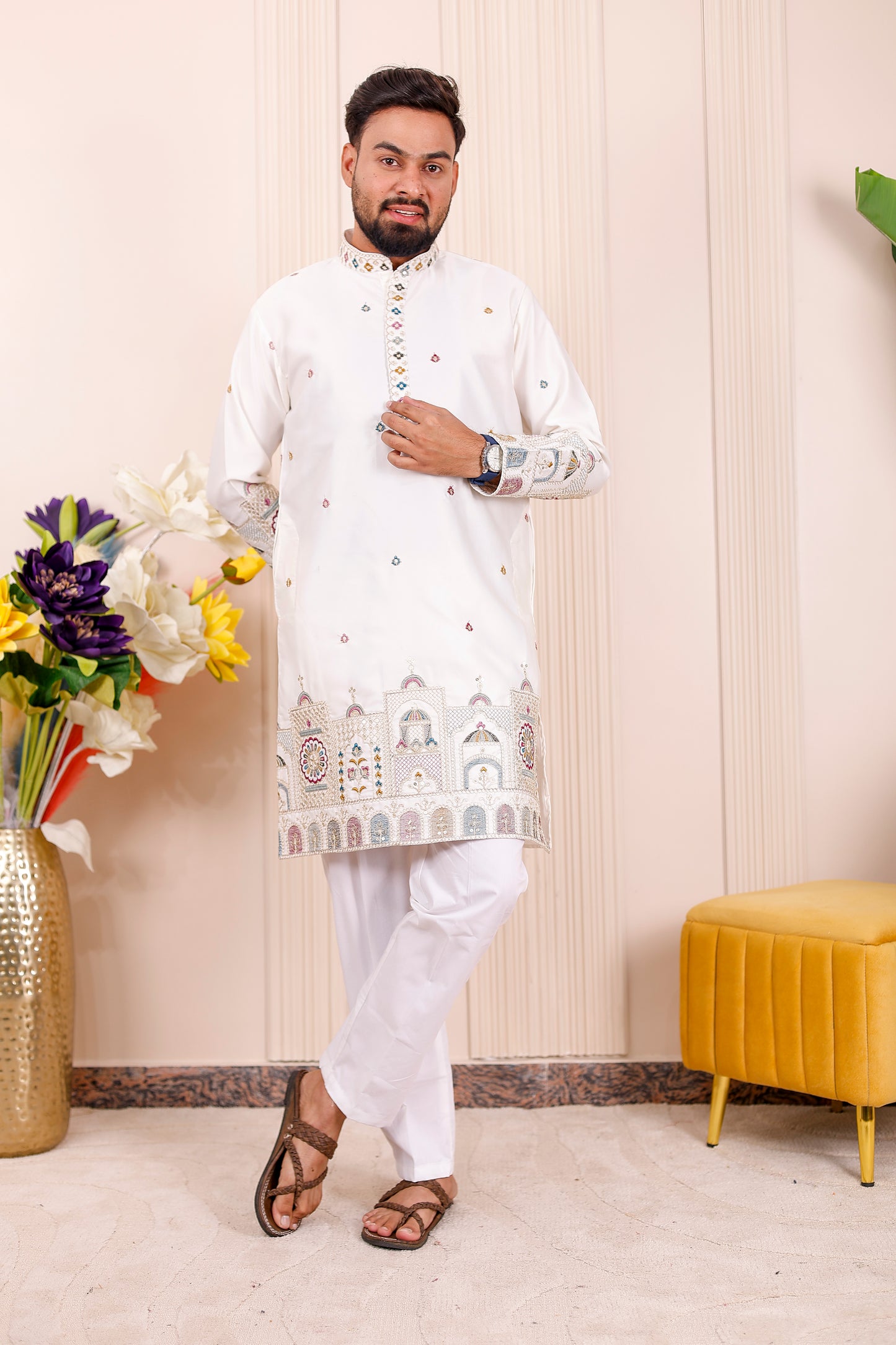 Father-Son Ivory Heritage Embroidered Kurta Pajama Combo Set