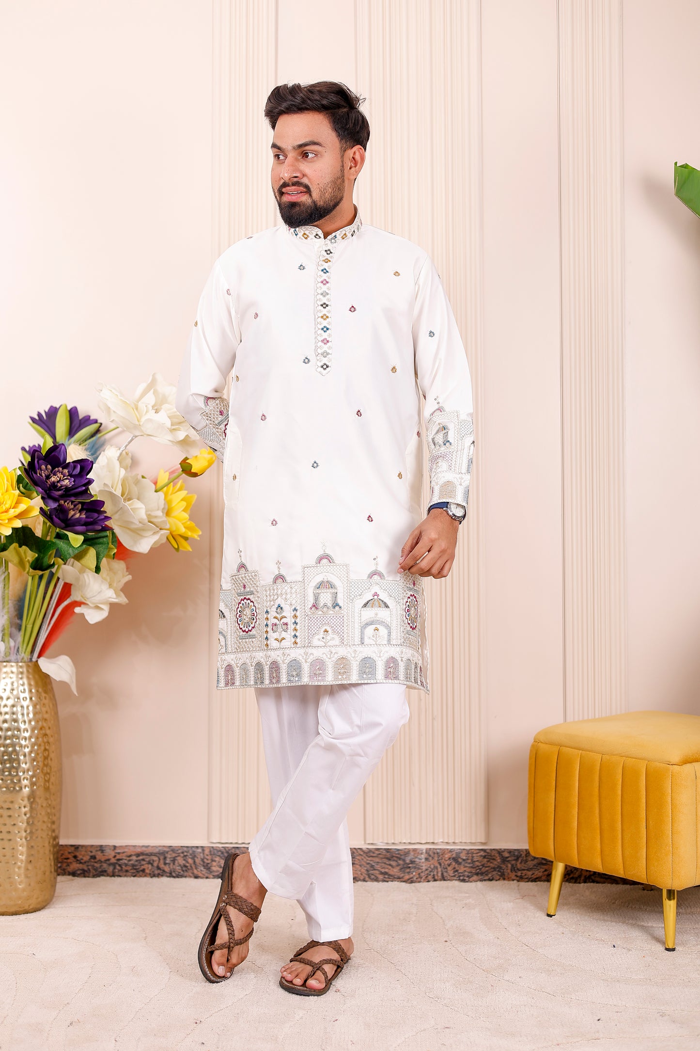 White Heritage Embroidered Family Matching Outfit🦚✨👨‍👩‍👧‍👦