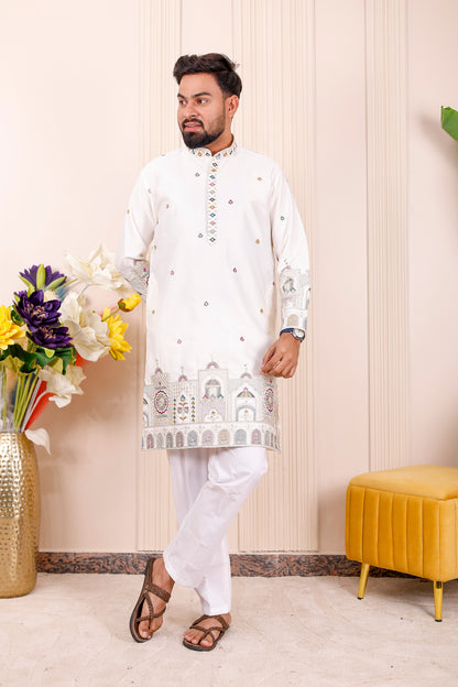 White Heritage Embroidered Family Matching Outfit🦚✨👨‍👩‍👧‍👦