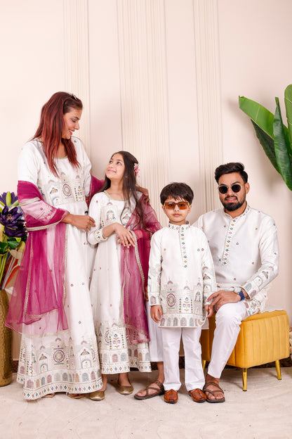 White Heritage Embroidered Family Matching Outfit🦚✨👨‍👩‍👧‍👦