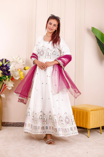 Ivory White Embroidered Women dress Outfit 🦚✨👨‍👩‍👧‍👦