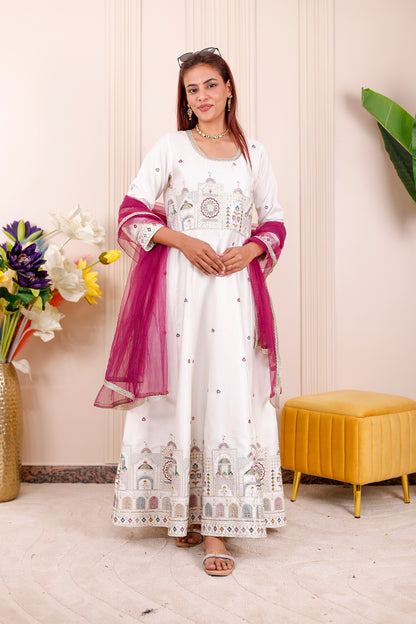 Ivory White Embroidered Women dress Outfit 🦚✨👨‍👩‍👧‍👦