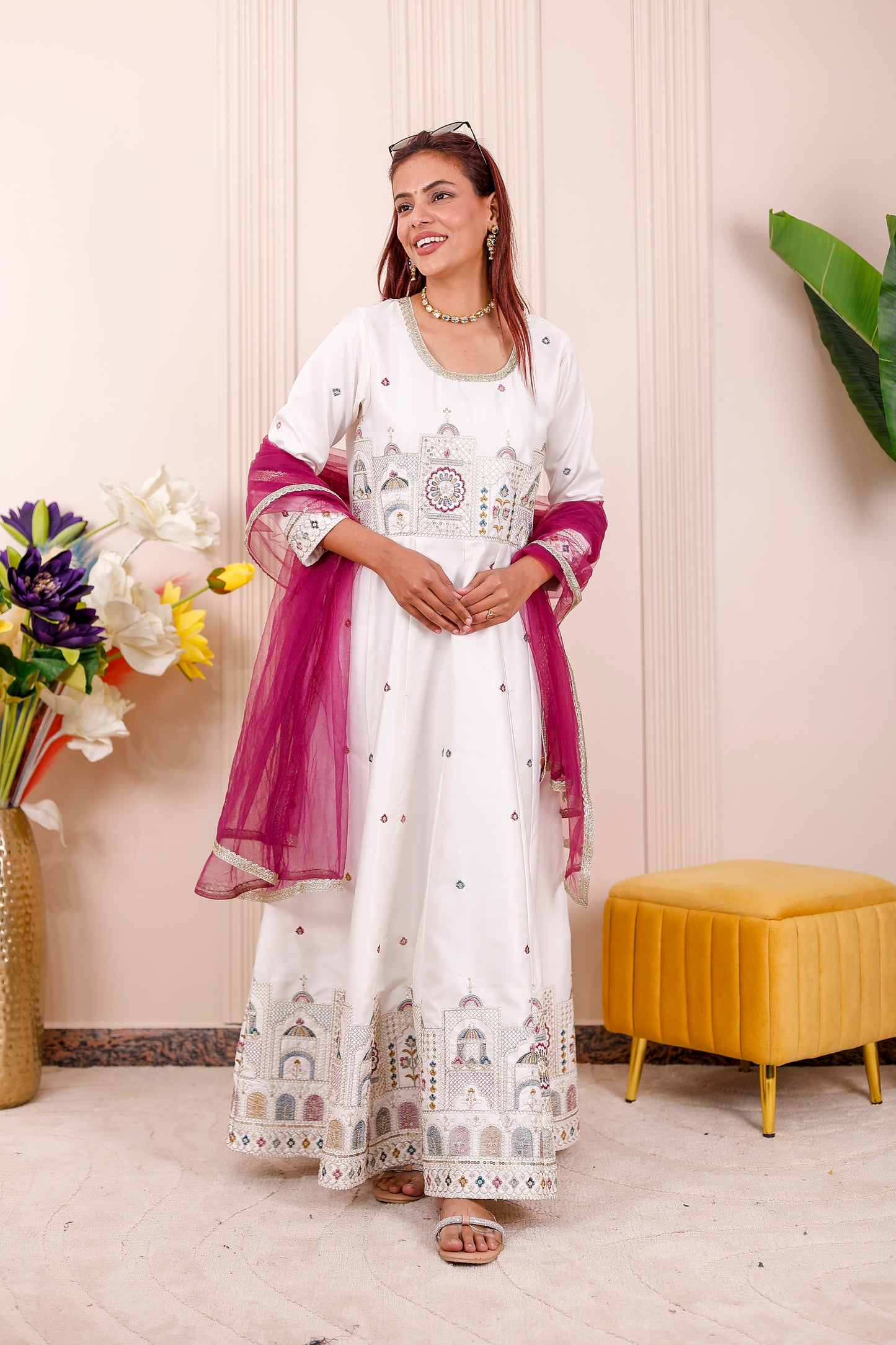 Ivory White Embroidered Women dress Outfit 🦚✨👨‍👩‍👧‍👦