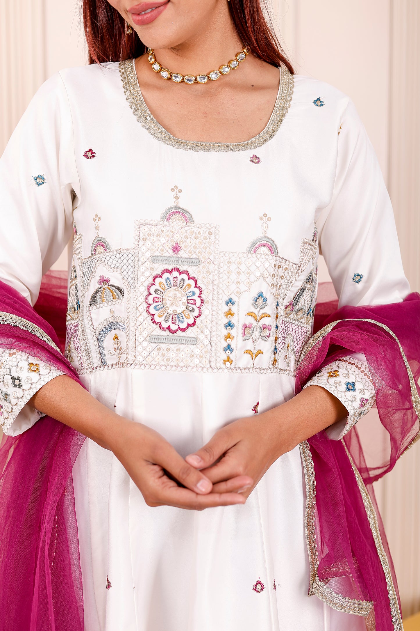 Ivory White Embroidered Women dress Outfit 🦚✨👨‍👩‍👧‍👦