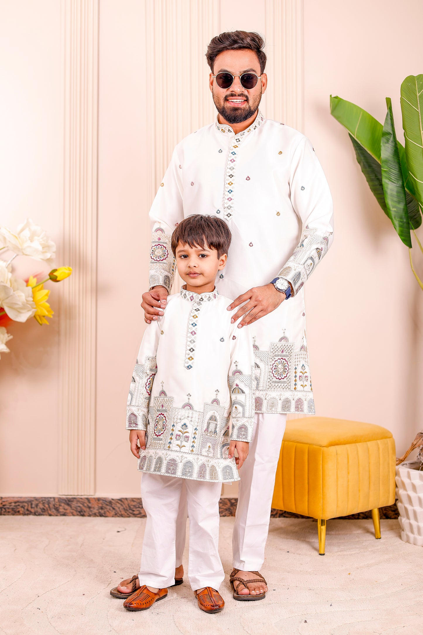 White Heritage Embroidered Family Matching Outfit🦚✨👨‍👩‍👧‍👦