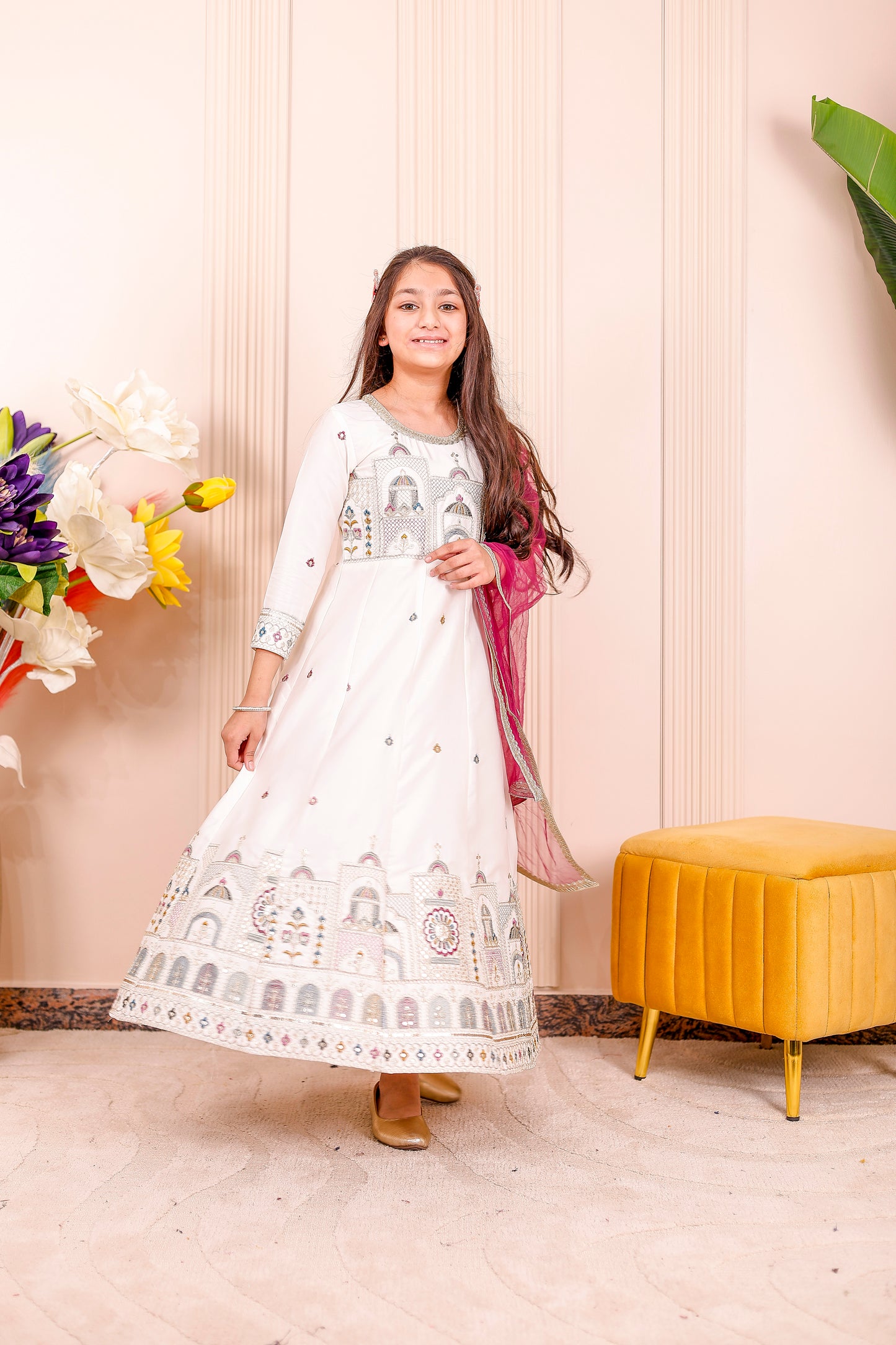 White Heritage Embroidered Family Matching Outfit🦚✨👨‍👩‍👧‍👦