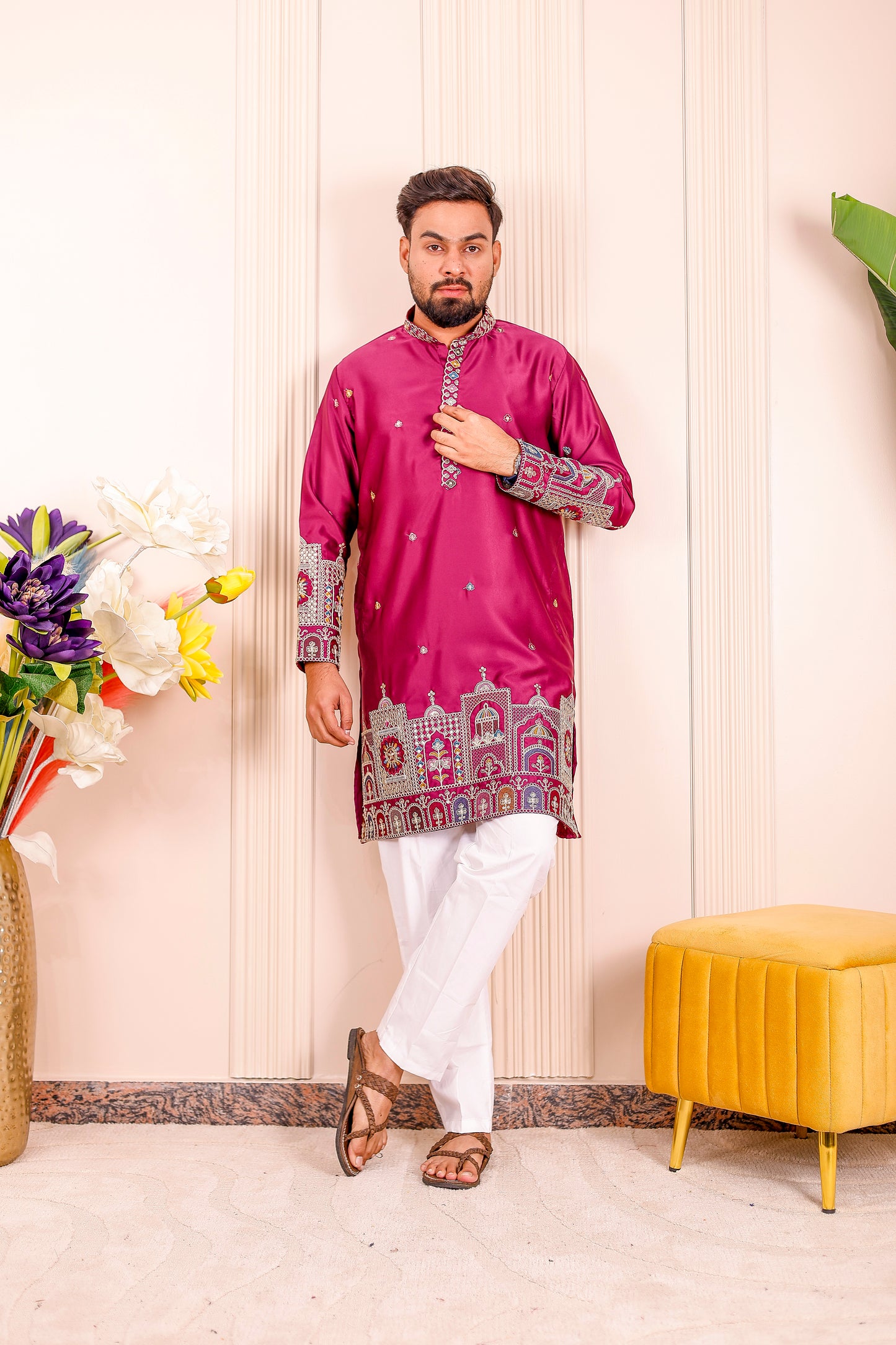 Father-Son Purple Heritage Embroidered Kurta Pajama Combo Set