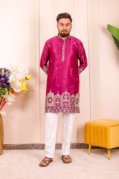 Father-Son Purple Heritage Embroidered Kurta Pajama Combo Set