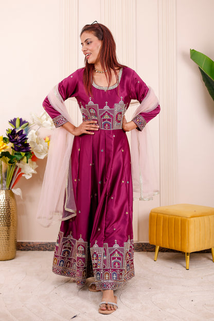 Wine Majesty Embroidered Women dress Outfit🍷✨👨‍👩‍👧‍👦