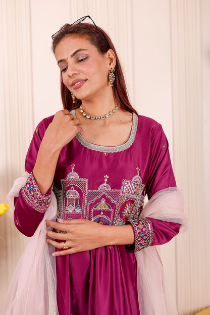 Wine Majesty Embroidered Women dress Outfit🍷✨👨‍👩‍👧‍👦