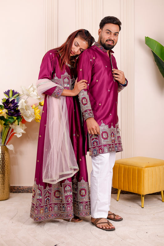 Purple Heritage Embroidered Ethnic | Couple Matching Outfit