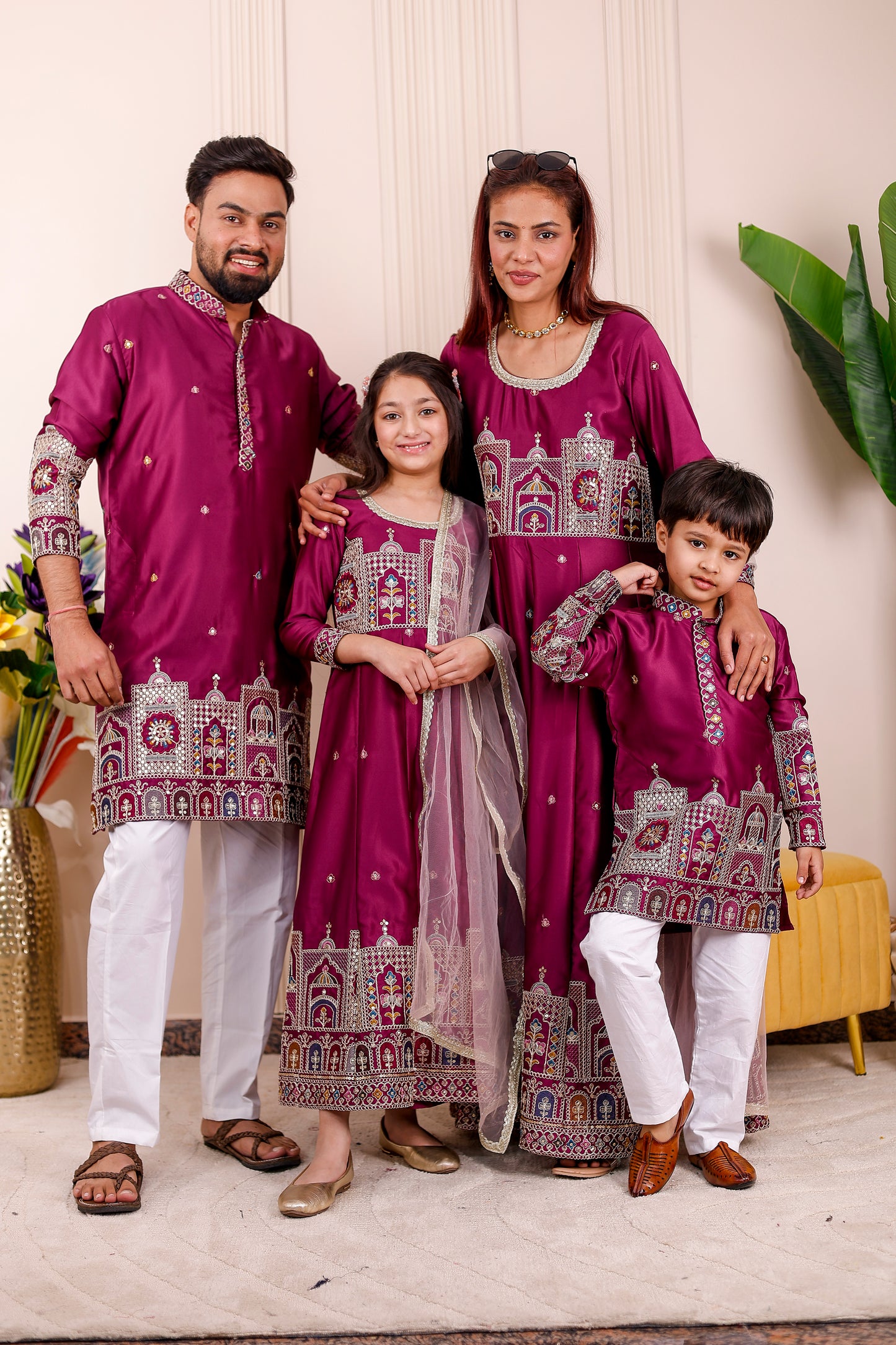 Purple Heritage Embroidered Family Matching Outfit 🍷✨👨‍👩‍👧‍👦