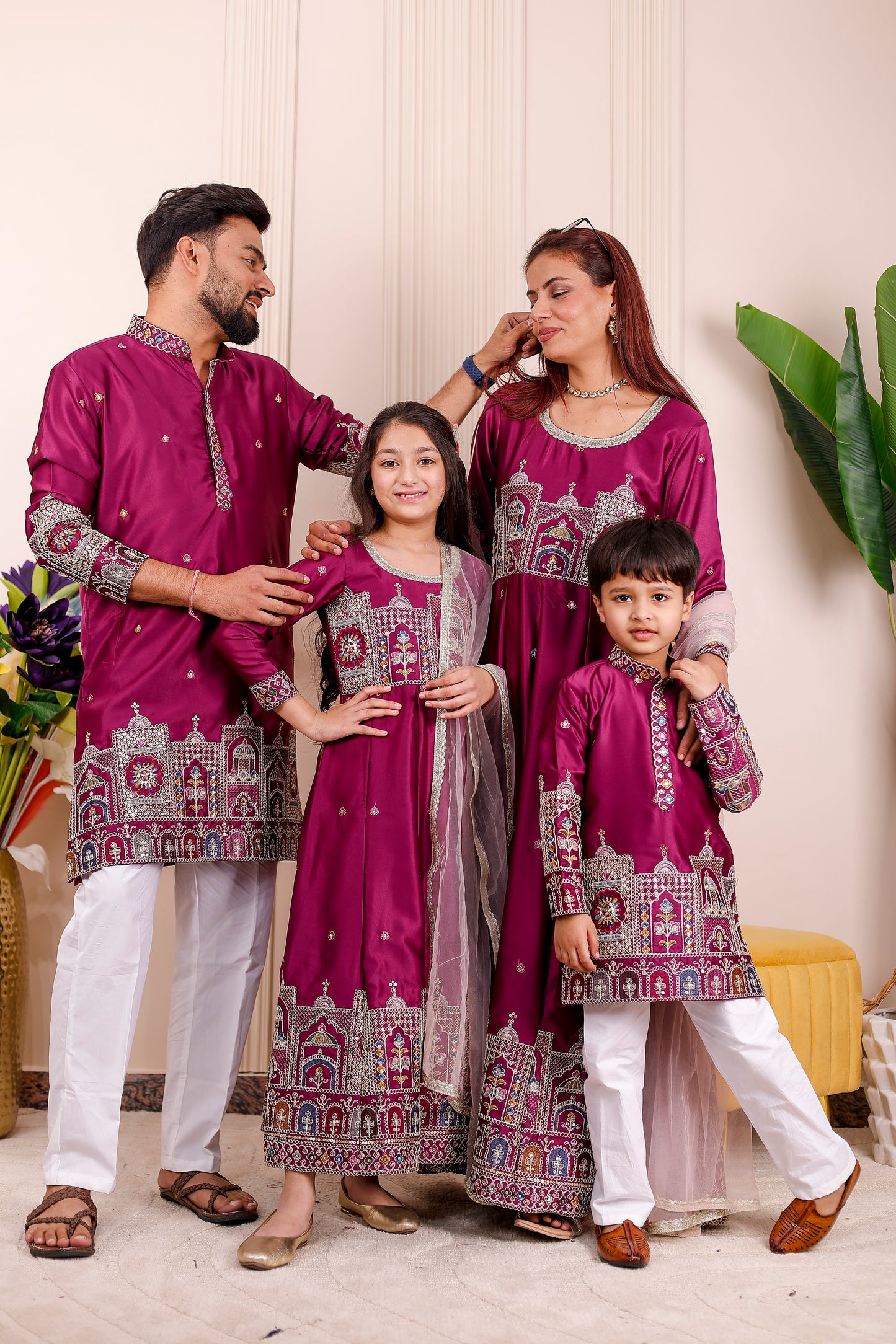Purple Heritage Embroidered Family Matching Outfit 🍷✨👨‍👩‍👧‍👦