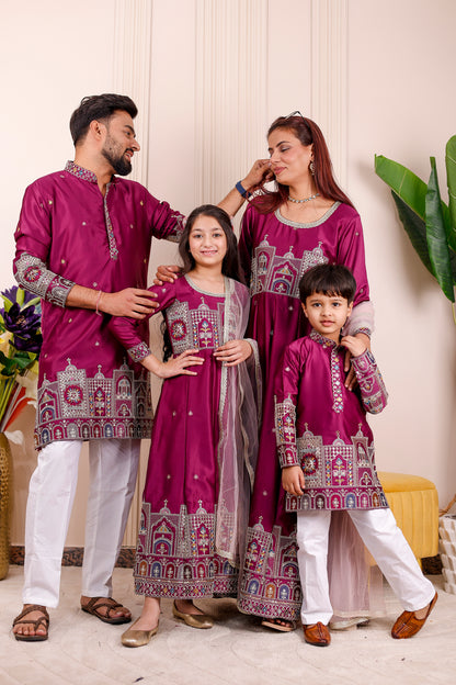 Purple Heritage Embroidered Family Matching Outfit 🍷✨👨‍👩‍👧‍👦