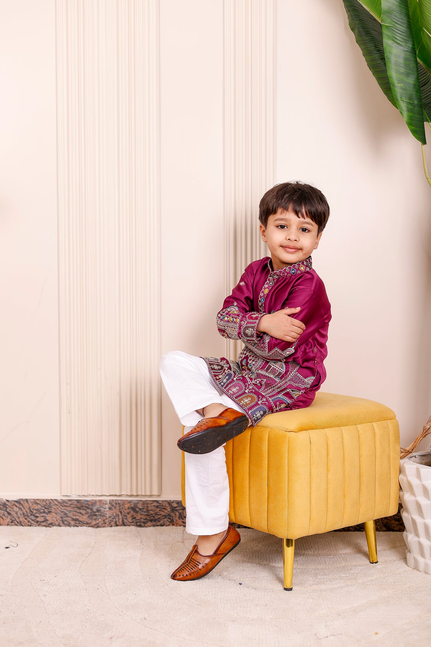 Father-Son Purple Heritage Embroidered Kurta Pajama Combo Set