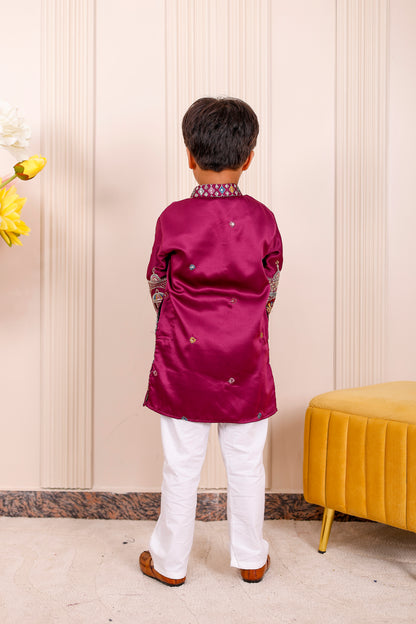 Father-Son Purple Heritage Embroidered Kurta Pajama Combo Set