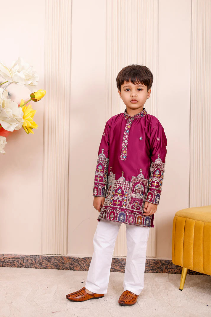 Wine Majesty Embroidered Brother & Sister Outfit