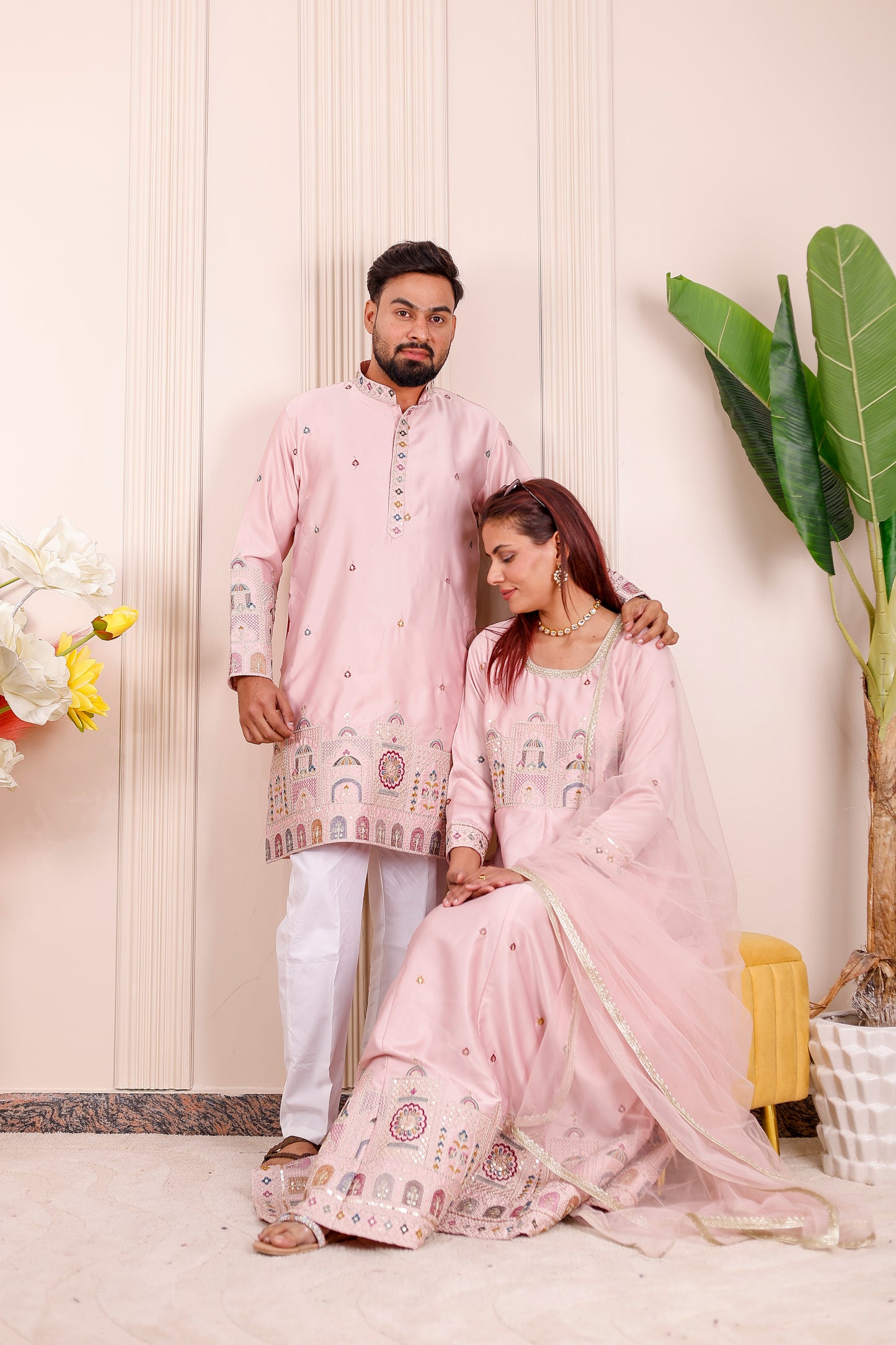 Pastel Pink Heritage Embroidered Family Matching Outfit 💖✨