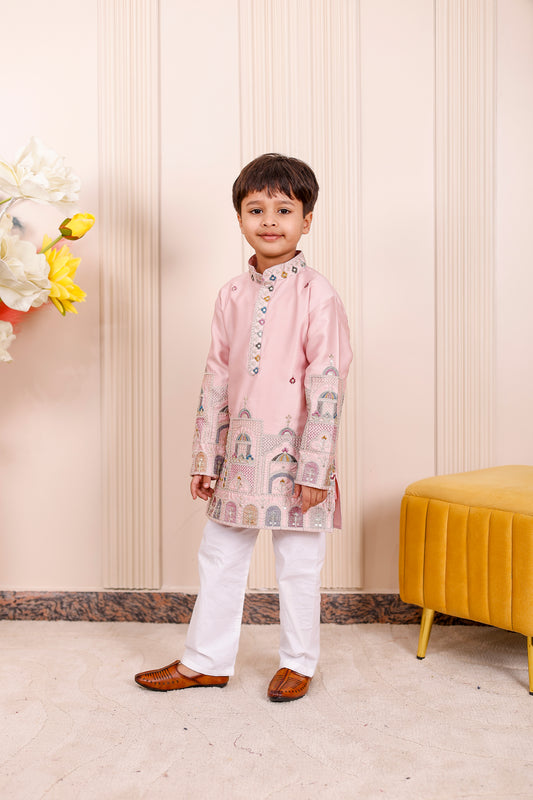 Pastel Pink Festive Boy Kurta Pajama Set 💖✨