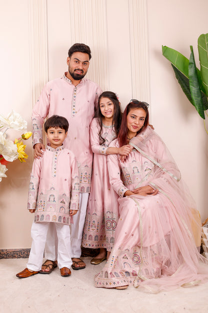 Pastel Pink Heritage Embroidered Family Matching Outfit 💖✨