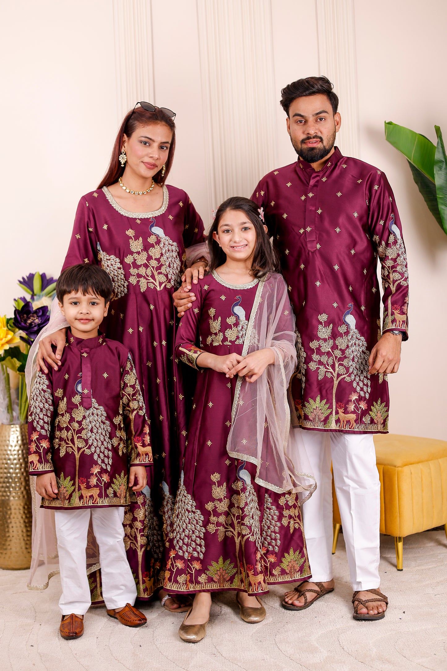 Wine Peacock Embroidered Family Matching Outfit ✨🦚